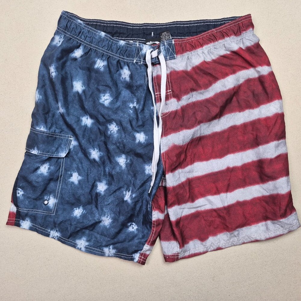 Cascade Sport Men's American Flag Swim Trunks Shorts Sz XXL EXCELLENT CONDITION!
